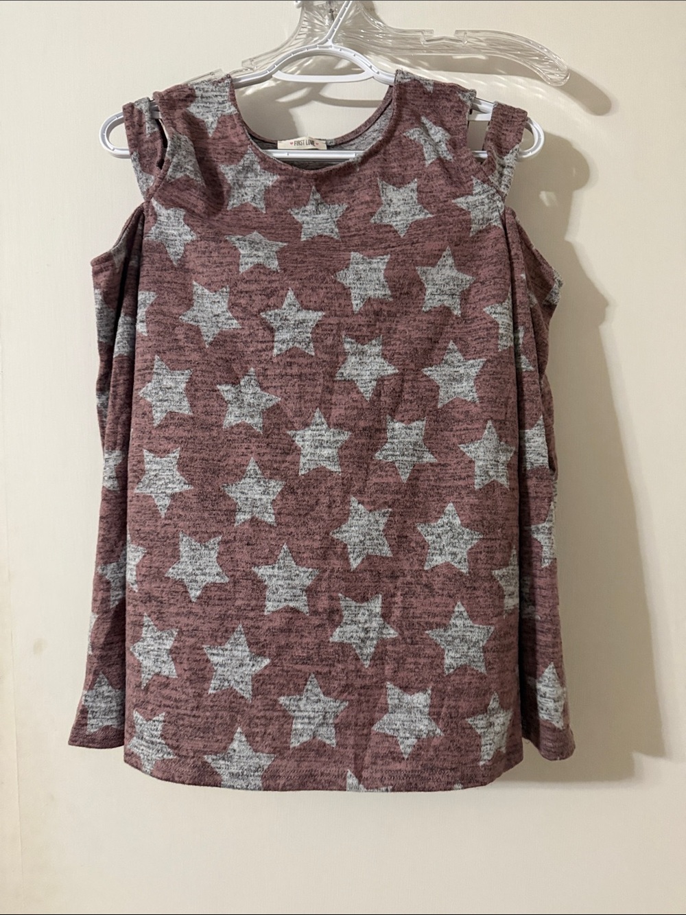 First Love Mauve Star Cold-Shoulder Long Sleeve Top